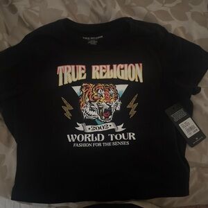 True Religion Black Tee with Tiger Graphic